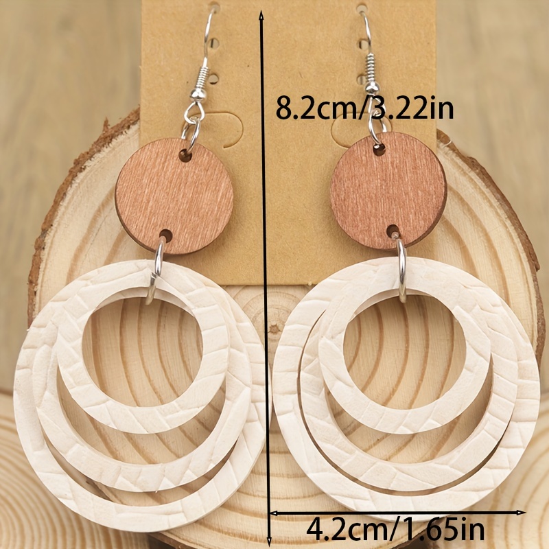 Bohemian Style PU Leather Stacked Wooden Earrings